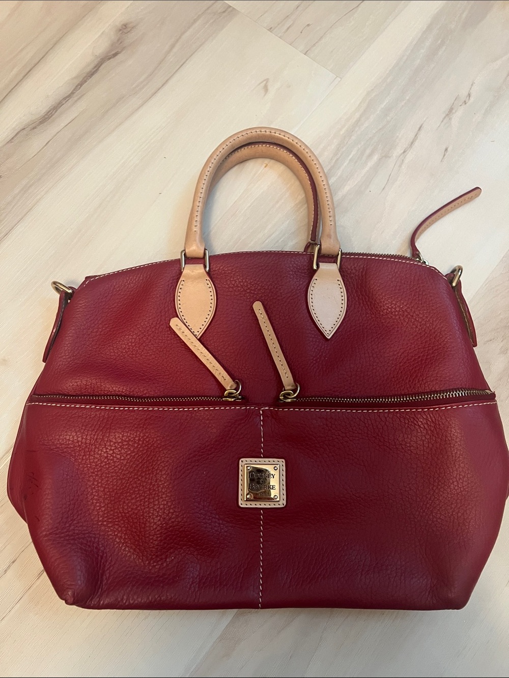 Dooney & Bourke Red Leather Satchel with Cream Handles